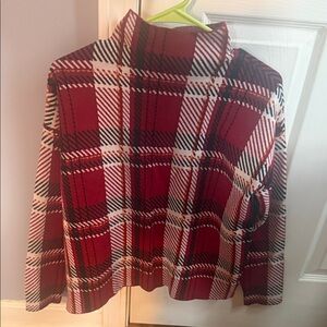 Tahari Red Plaid Mock Neck Pea Coat